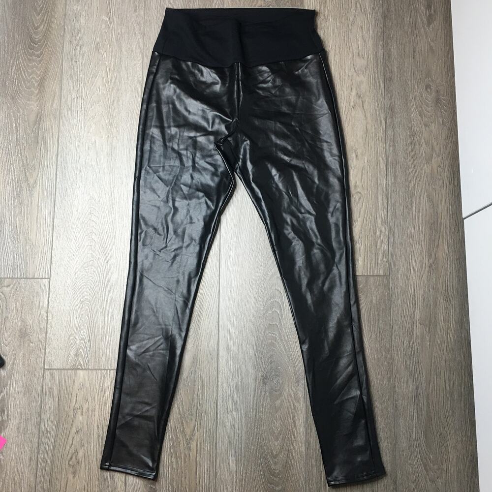 Assets‎ by Spanx All Over Faux Leather Stretch Skinny Leggings Black Large
